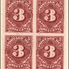 3c deep claret Postage Due block of four