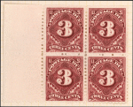 3c deep claret Postage Due block of four