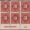 3c deep claret Postage Due block of six