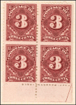 3c deep claret Postage Due block of four