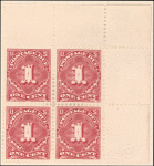 1c deep claret Postage Due block of four