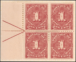 1c deep claret Postage Due block of four