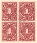 1c deep claret Postage Due block of four
