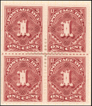 1c deep claret Postage Due block of four
