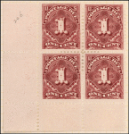 1c deep claret Postage Due block of four
