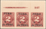 2c deep claret Postage Due strip of three