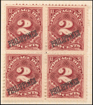 2c deep claret Postage Due block of four