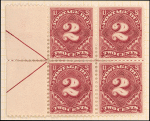 2c deep claret Postage Due block of four