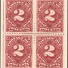 2c deep claret Postage Due block of four