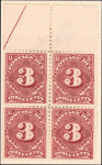 3c deep claret Postage Due block of four
