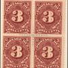 3c deep claret Postage Due block of four