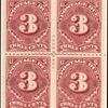 3c deep claret Postage Due block of four