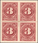 3c deep claret Postage Due block of four