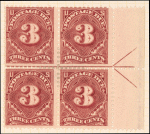 3c deep claret Postage Due block of four