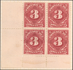 3c deep claret Postage Due block of four