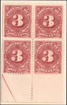 3c deep claret Postage Due block of four