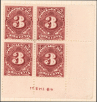 3c deep claret Postage Due block of four