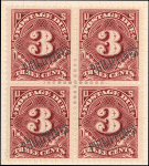 3c deep claret Postage Due block of four