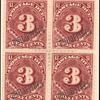 3c deep claret Postage Due block of four