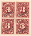 3c deep claret Postage Due block of four