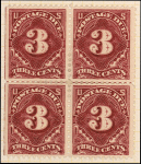 3c deep claret Postage Due block of four