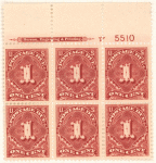 1c deep claret Postage Due block of six