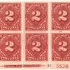 2c deep claret Postage Due block of six