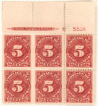 5c deep claret Postage Due block of six