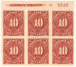 10c deep claret Postage Due block of six