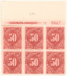 50c deep claret Postage Due block of six