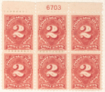 2c carmine lake Postage Due block of six