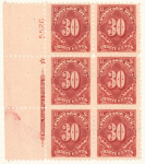 30c carmine lake Postage Due block of six