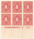 1c rose Postage Due block of six