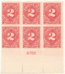 2c rose Postage Due block of six