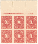 1c carmine rose Postage Due block of six