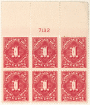 1c carmine rose Postage Due block of six
