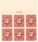 2c carmine rose Postage Due block of six