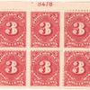 3c carmine rose Postage Due block of six