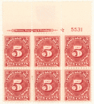 5c carmine Postage Due block of six