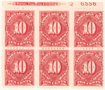 10c carmine rose Postage Due block of six