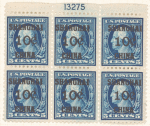 10c on 5c blue Washington block of six