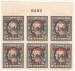 14c on 7c black Washington block of six