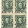 1c blue green Franklin block of four