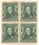 1c blue green Franklin block of four