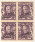 3c bright violet Andrew Jackson block of four