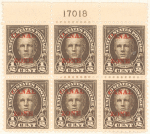 1/2c olive brown Nathan Hale block of six