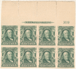 1c blue green Franklin block of eight