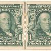 1c blue green Franklin strip of four