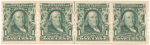 1c blue green Franklin strip of four