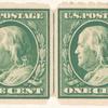 1c green Franklin strip of four